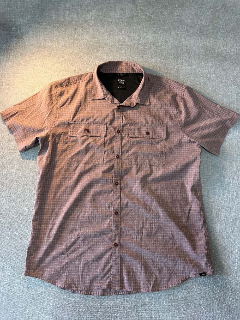 prAna Men's Short Sleeve Button Down Shirt XL Plaid